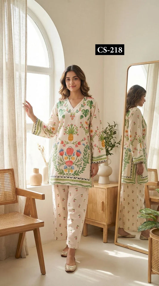 Ivory Floral - Turkish Slub