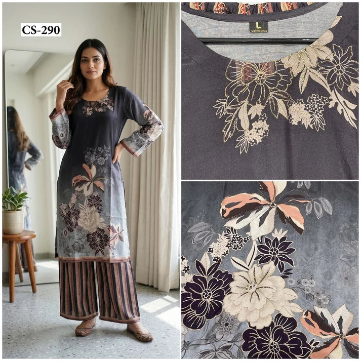 Ombre Floral Handwork Cord Set-PURE VISCOSE MUSLIN