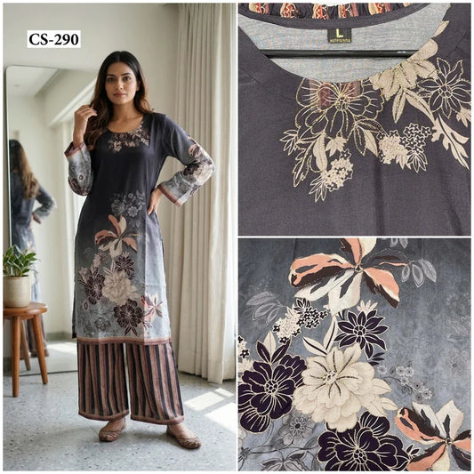 Ombre Floral Handwork Cord Set-PURE VISCOSE MUSLIN