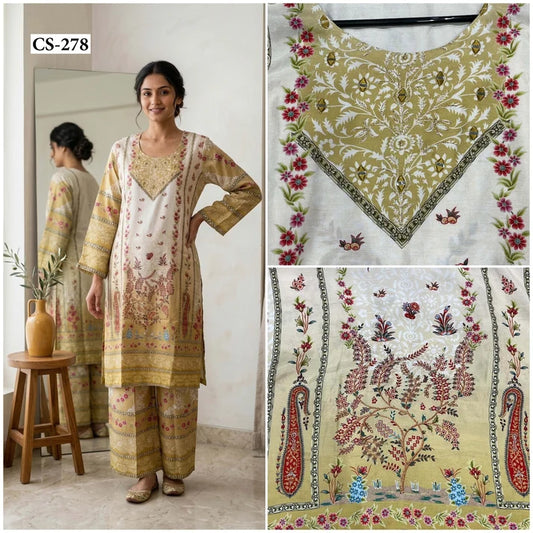 Ethnic Jari Work Cord Set-PURE VISCOSE MUSLIN