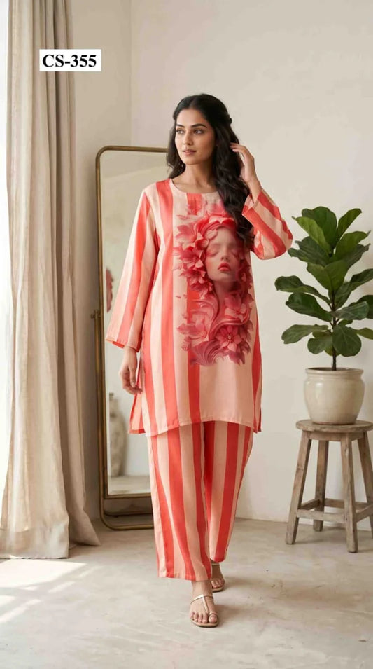 Coral Reverie Coord Set- Japanese crepe