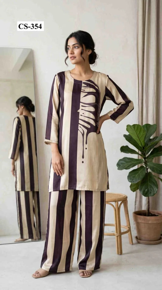 Cocoa Stripe Coord Set- Japanese crepe