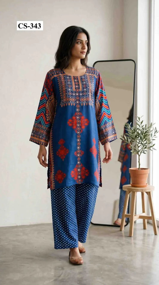 Cobalt Ember Coord Set- Japanese crepe