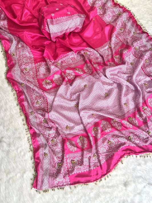 Premium designer  Soft Chinnon with beautiful print Saree