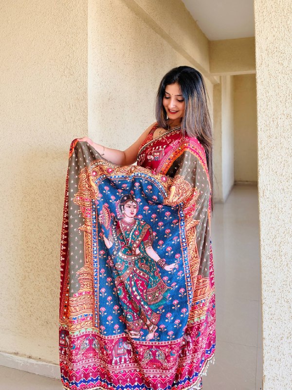 Premium designer  Soft Chinnon  print Saree