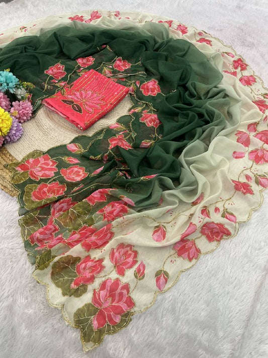 Premium designer Soft pure Georgette handwork sarees