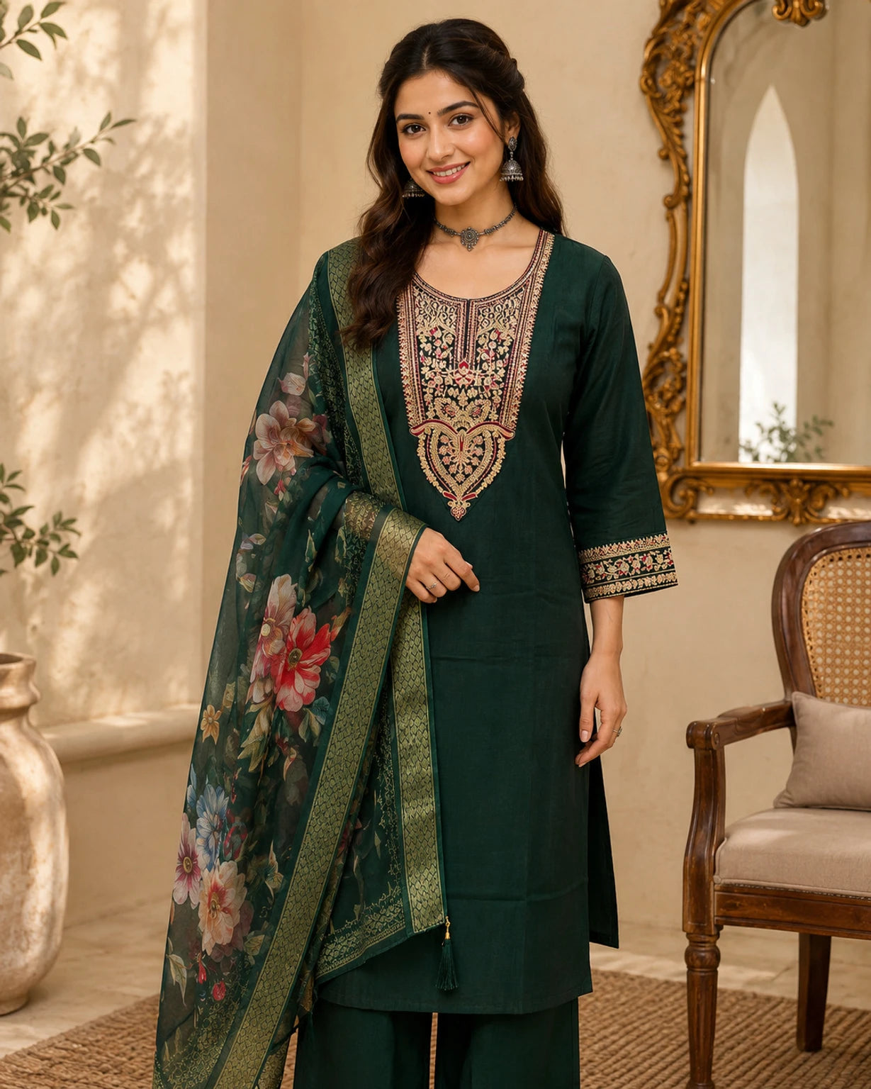 FASHION Embroidered Kurta, Trouser/Pant & Dupatta Set