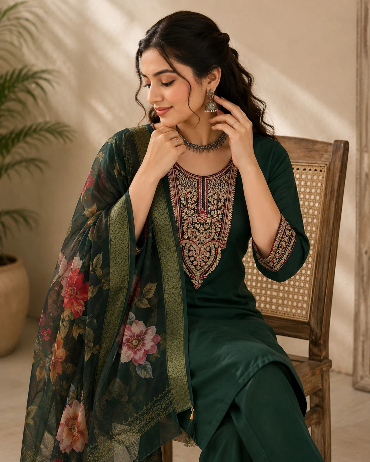 FASHION Embroidered Kurta, Trouser/Pant & Dupatta Set