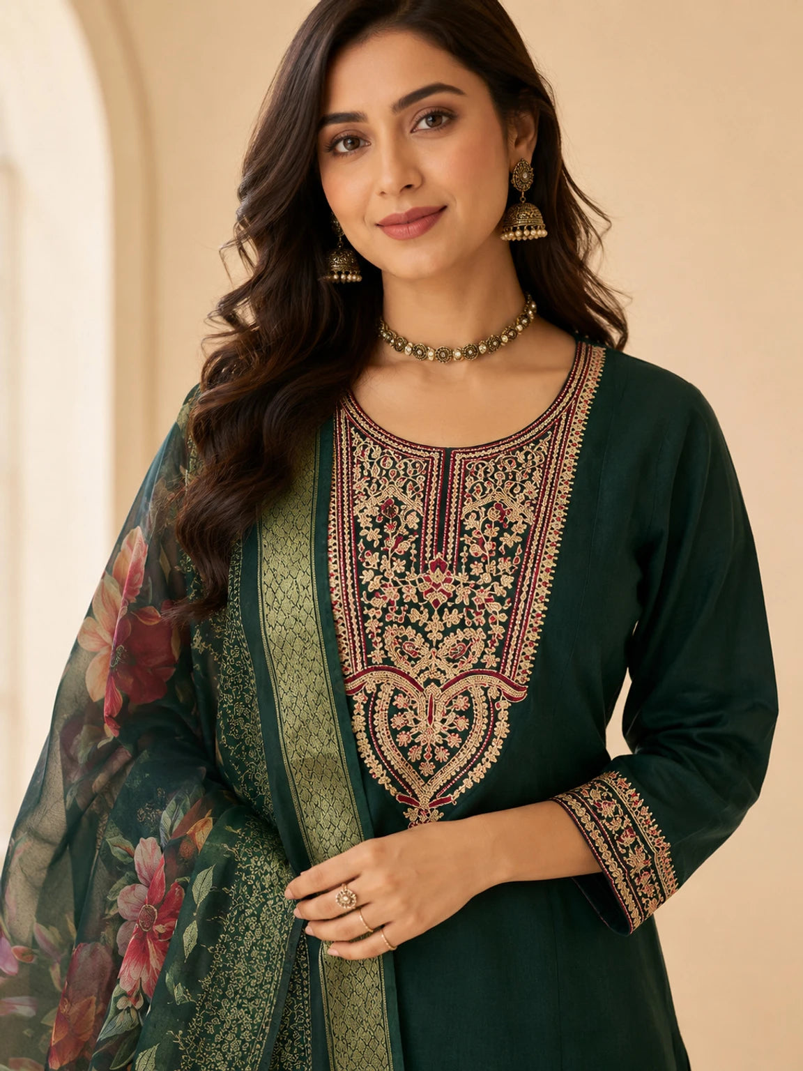 FASHION Embroidered Kurta, Trouser/Pant & Dupatta Set