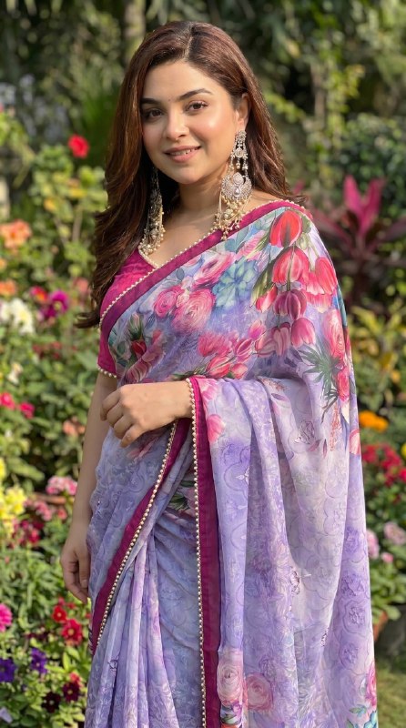 Digital Print with pearl lace border Saree