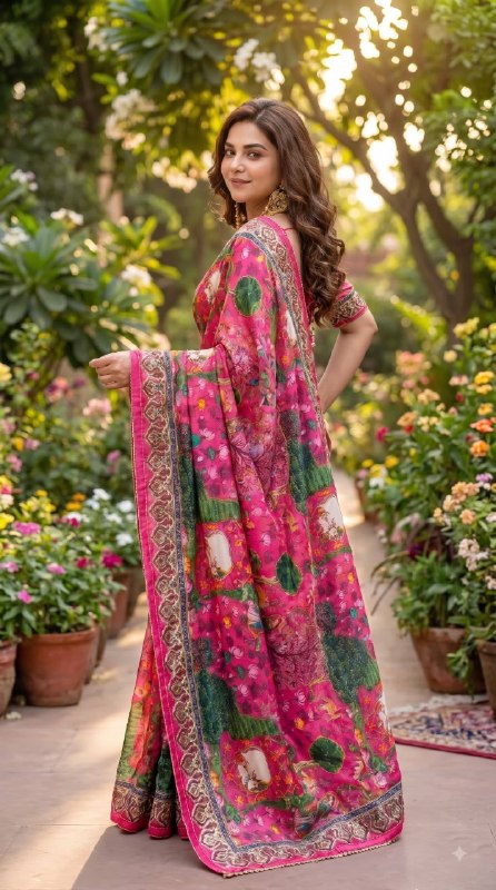 Premium designer Soft Chinon silk saree