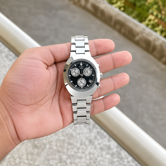 Rado Diastar Black Dial Chronograph Steel High Quality Watch For Him
