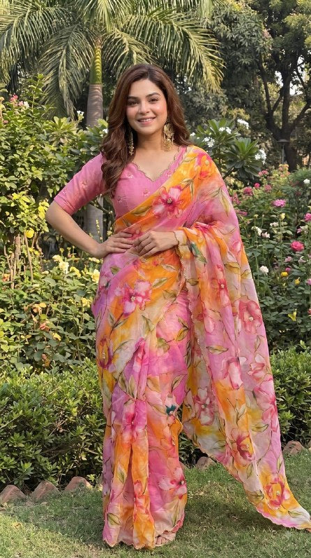 Premium designer Soft pure Georgette handwork sarees