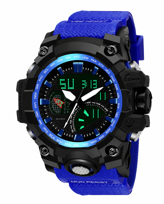 Sports Watch, Analog Digital Display, Alarm, Stopwatch, Quartz Movement, Silicone Strap, Water Resistant