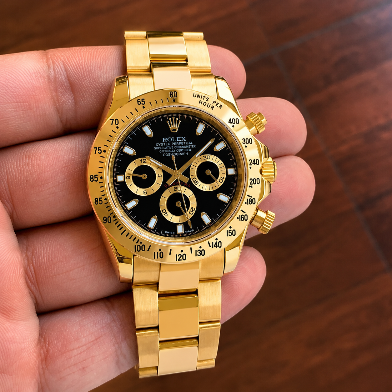 Ro lex Automatic Golden Black Dial Analog Chronograph Round Men's Watch
