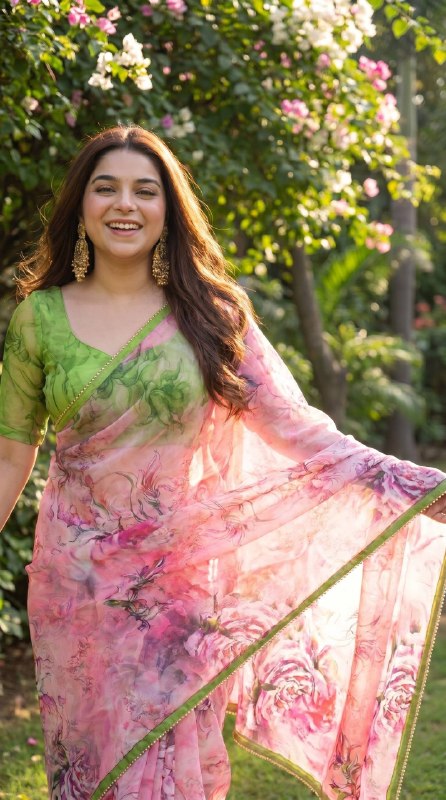 Digital Print with pearl lace border Saree