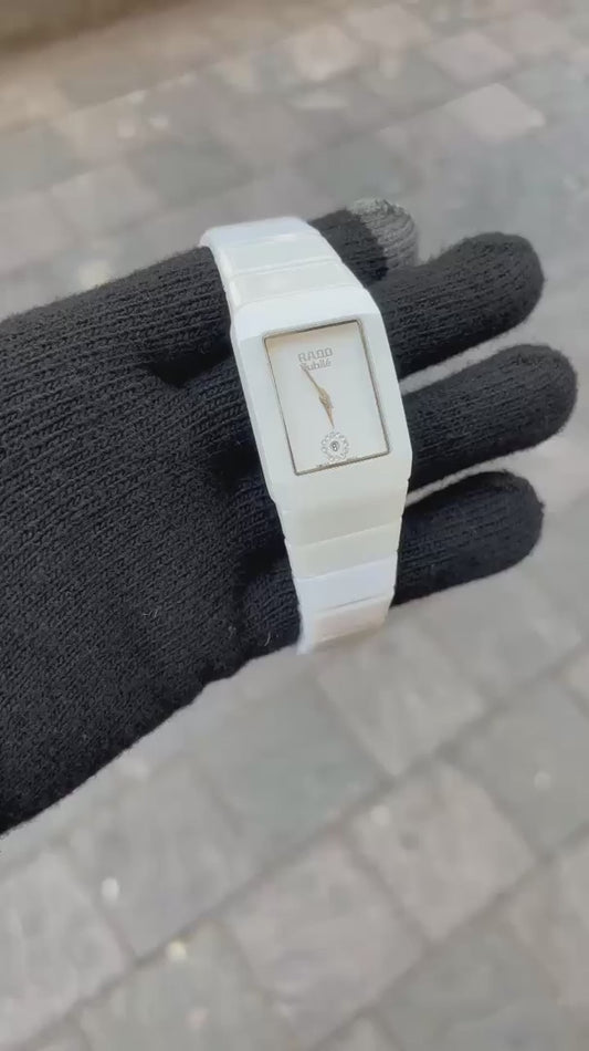 Rado Square Silver White Dial Ciramic Belt Watch For Men's